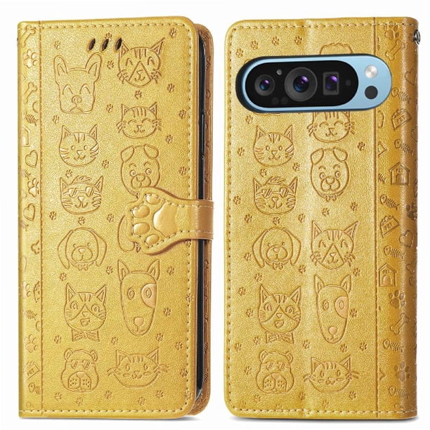 Funda Cartera FOXDOCK para Google Pixel 10/10 Pro , Flip PU con Relieve de Gatos y Perros, Tarjetero y Soporte