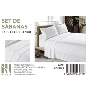Mundo Shopping - Set De Sabanas Plaza Y Media Color Blanco 200 Hilos + 1 Funda De Almohada