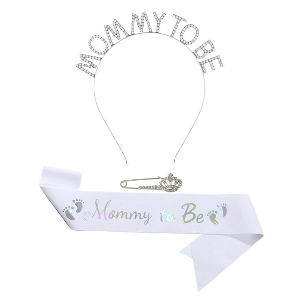 Conjunto de faja para mamá para ser, diadema, broche, fácil de usar, corona de diamantes de imitación, faja para mamá a ser, decoración de fiesta para Plata blanca