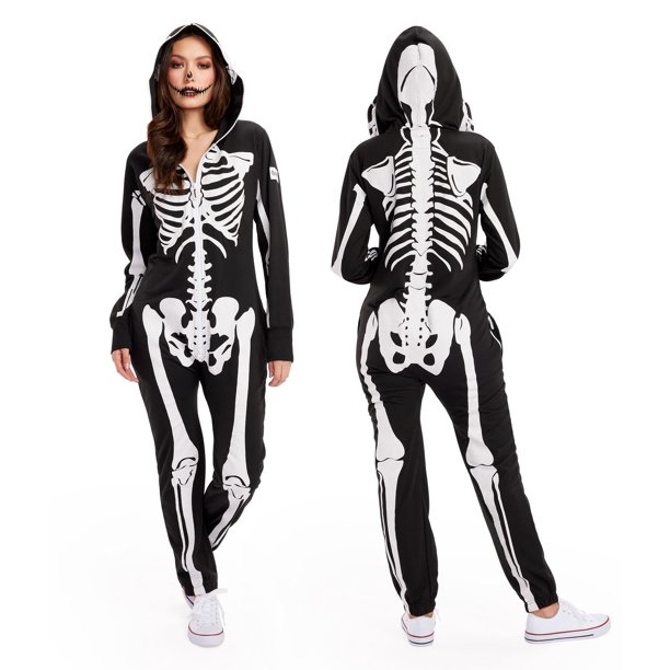 Mono blanco para mujer con forma de esqueleto para Halloween, diseño de elfos borrachos