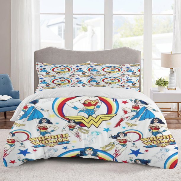 Wonder Woman Bedding Sets Cartoon Duvet Cover Lightweight 3 Piece Bet Sets for Kids Boys Girls