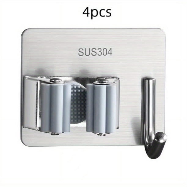 Organize Your Space with our SUS304 Stainless Steel Mop Broom Holder - No Drill, Self Adhesive, Heavy Duty Hook Hanger, Wall Hanging Storage Rack for Bathroom, Kitchen, and Office - Available in 1/4pc