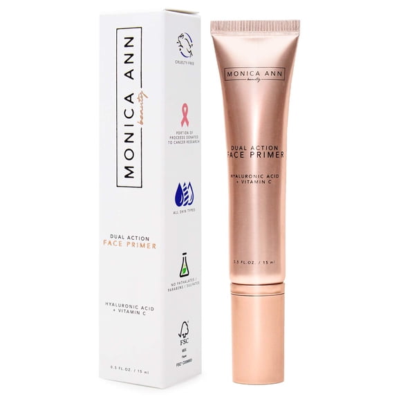 Primer de maquillaje Monica Ann Beauty Dual-Action, 15 ml, con vitamina C y ácido hialurónico
