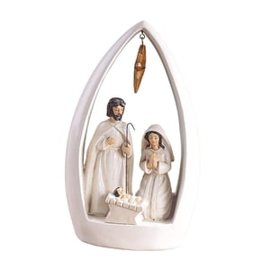 Magideal - Figura De La Natividad, Decoración Del Nacimiento De Jesús, Adorno Religioso De Resina, Estatua Navideña De Escritorio Para Decoración Navideña De Int Blanco