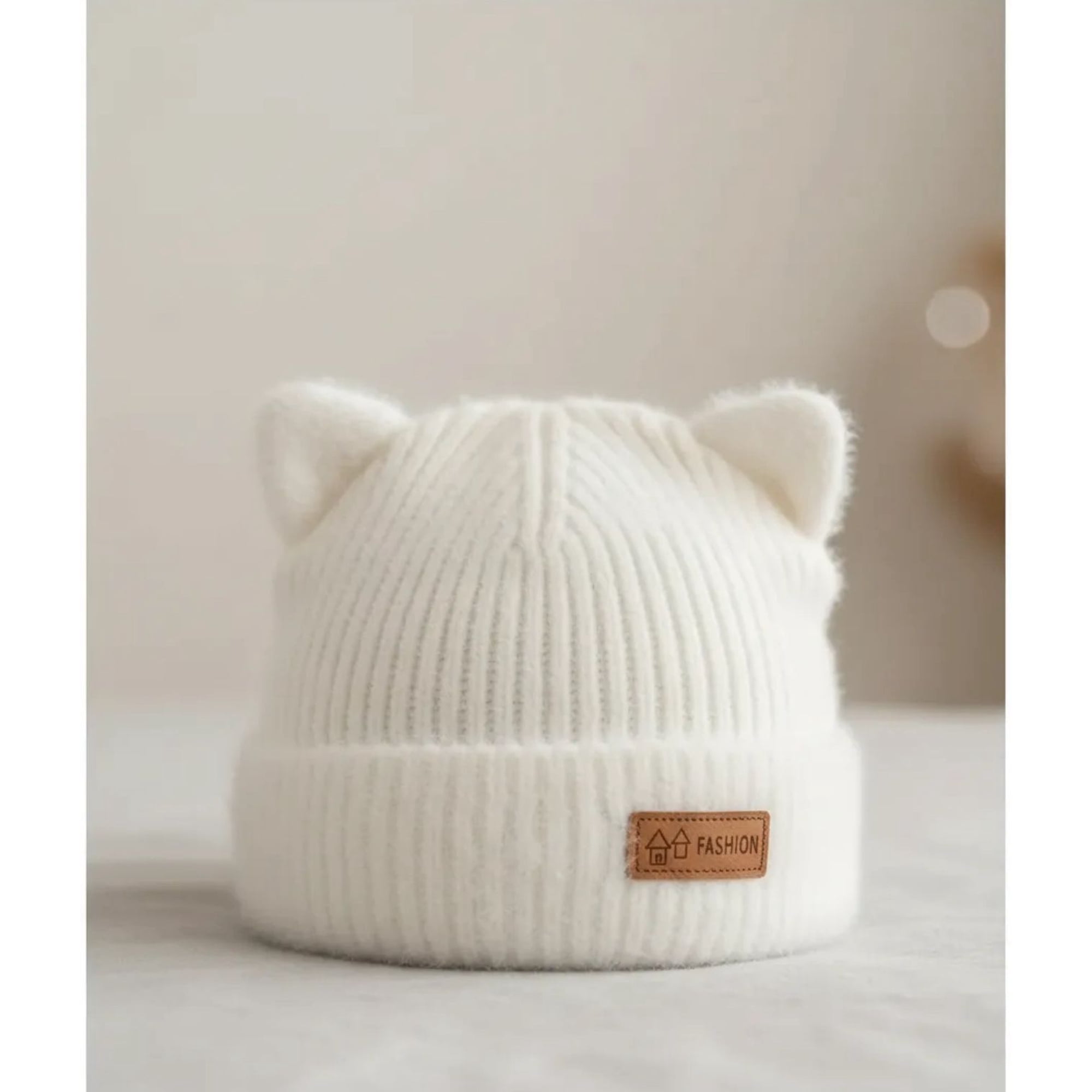 Lina Moda - Gorro De Lana Invierno Para Niños Con Orejas Gatico Blanco