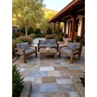 Miaruste - Terraza Rústica Modelo Ambar 4 Cuerpos Color Madera Roble Cojinería Gris Medio