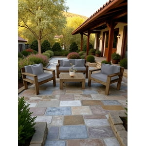 Terraza Rústica Miaruste Modelo Ambar 4 Cuerpos Color Madera Roble Cojinería Gris Medio