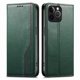 thumbnail image 1 of Funda tipo cartera para iPhone 15 Pro de piel con cierre magnético, ranuras para tarjetas y correa para la muñeca Verde, 1 of 6