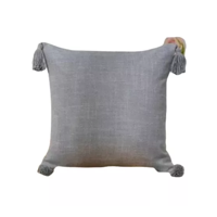 Genérico - Pack De 2 Fundas Para Cojín De Lino Con Pompones 45X45 Cm Gris Claro