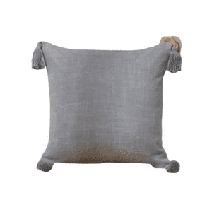 Genérico - Pack De 2 Fundas Para Cojín De Lino Con Pompones 45X45 Cm Gris Claro