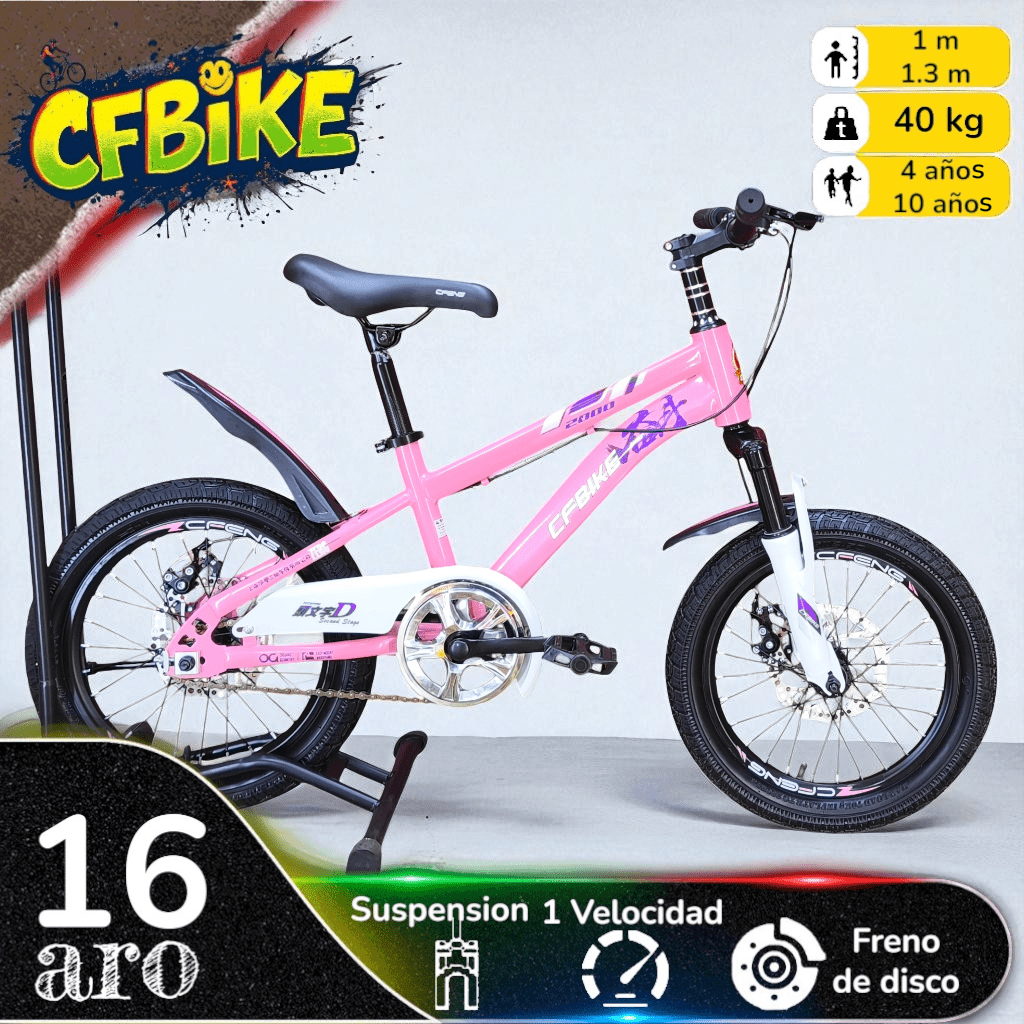 Vipnetwork - Bicicleta Aro 16 Cfbike Con Freno Disco Rosado Blanco