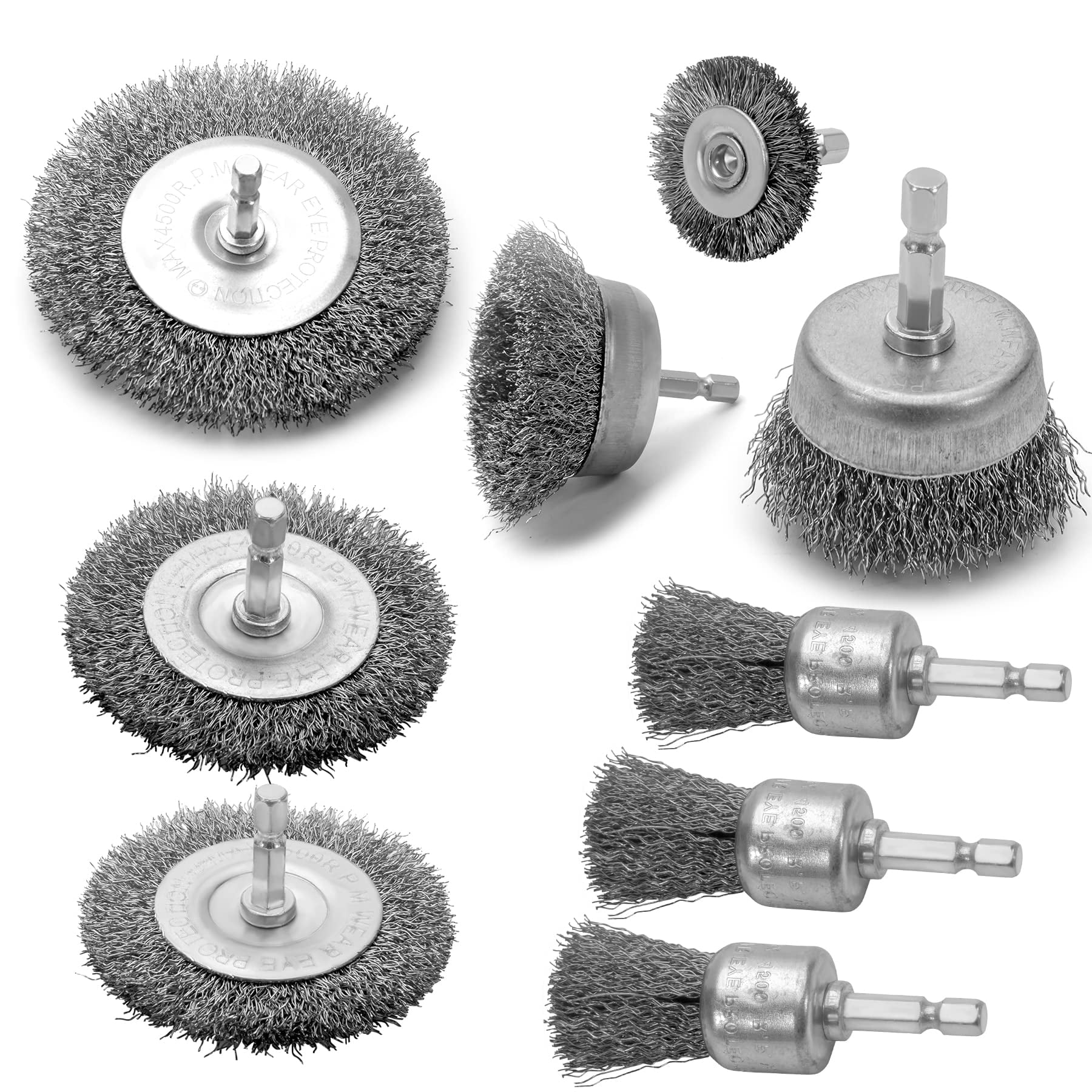 Juego De Cepillos Vidica Wire Para Taladro, 9 Piezas Con Vástago Hexagonal De 1/4 De Pulgada