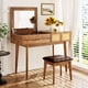 thumbnail image 1 of 43.3" Classic Wood Makeup Vanity Set with Flip-top Mirror and Stool, Dressing Table with Three Drawers and storage space, Brown, 1 of 3