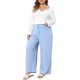 thumbnail image 4 of Conjunto de Pijama para Mujer de Talla Grande Agnes Orinda, Top Corto de Manga Larga con Cuello en V y Pantalones de Pierna Ancha con Cordón a Rayas, Conjunto de Ropa de Dormir de 2 Piezas 5X Azul, 4 of 6
