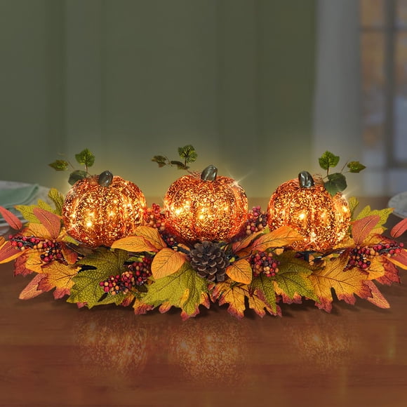 Centro de mesa BAYN 71 cm Calabazas iluminadas – Decoración de otoño