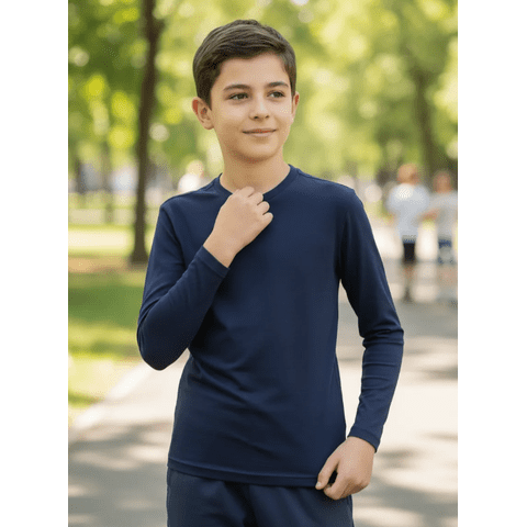 Grupo Agw - Pack 3 Camisetas Niño 100% Algodón Manga Larga Azul Marino - 14