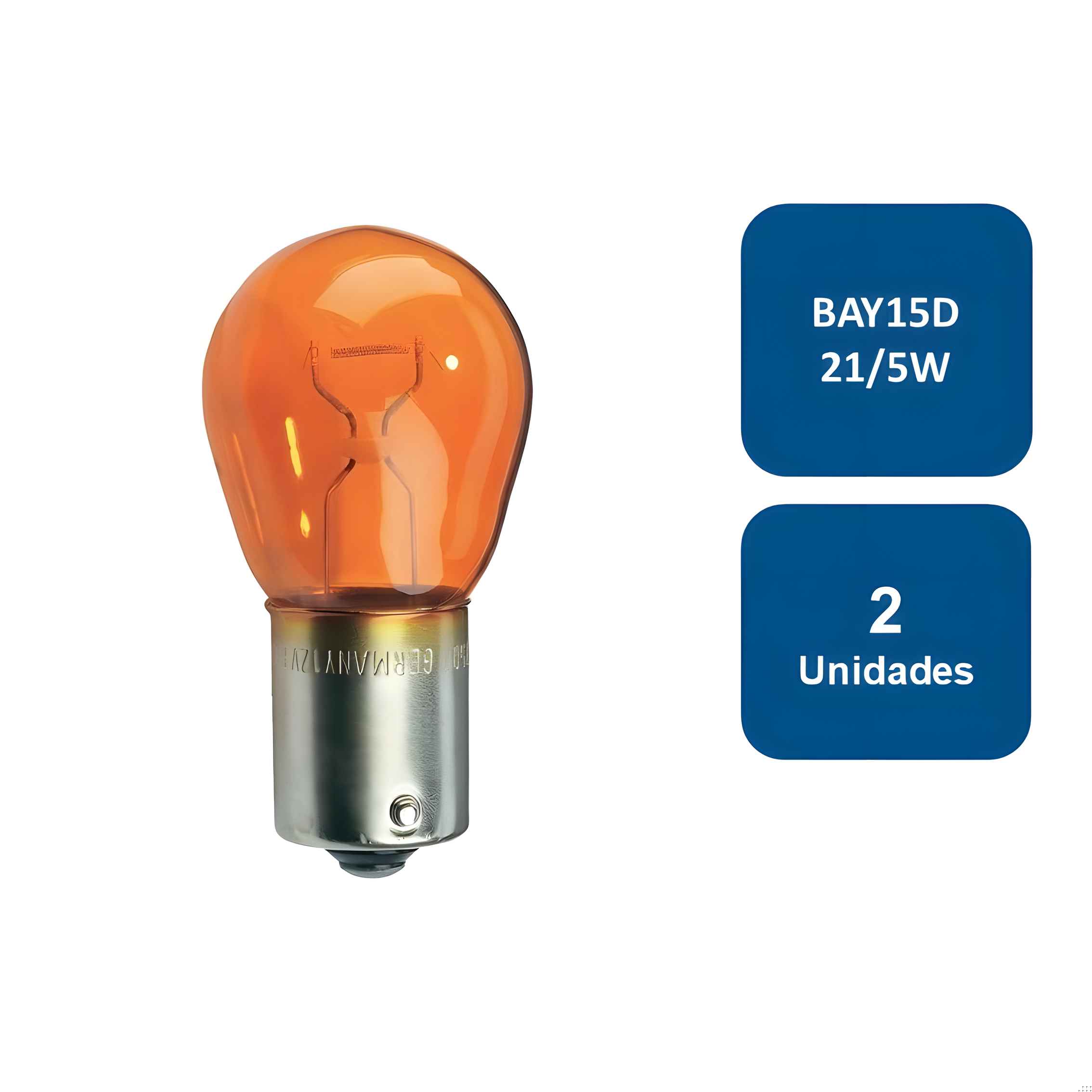 Ampolleta 12V Para Automovil Globo Grande Ambar 2 Contactos Bay15D 21/5W 2Un. - Rukafe Basics