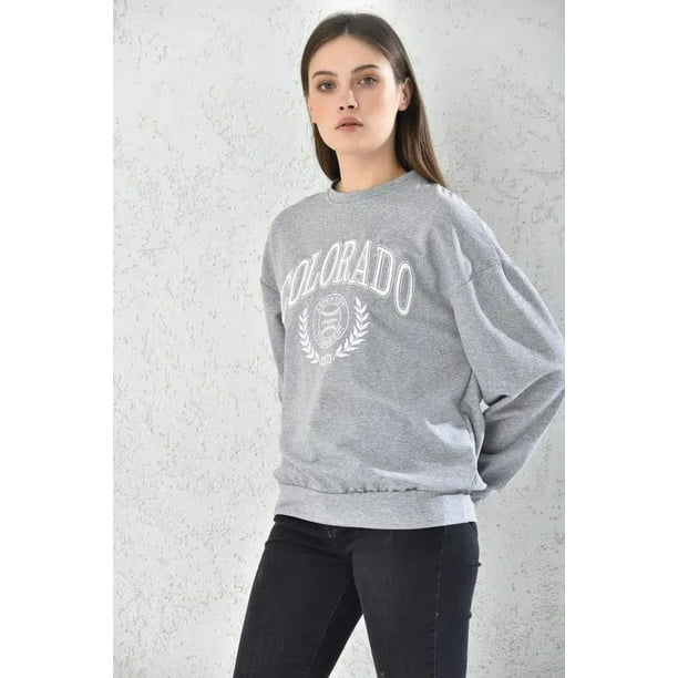 Poleron Colorado Manga Larga Mujer Gris Talla Unica