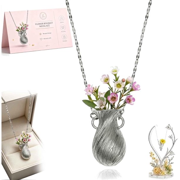 Collar ramo flores colgante jarrón metal minimalista regalo romántico esposa mamá