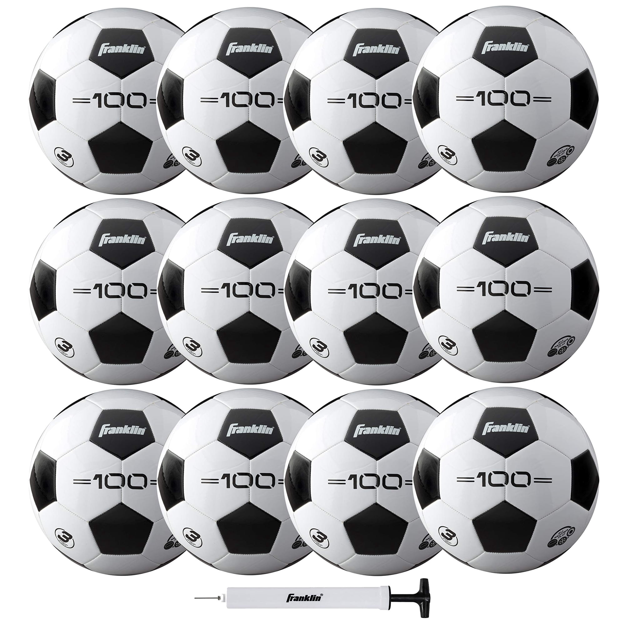 Balones De Fútbol Franklin Sports F-100 Para Jóvenes, Talla 3, Paquete De 12 Con Bomba