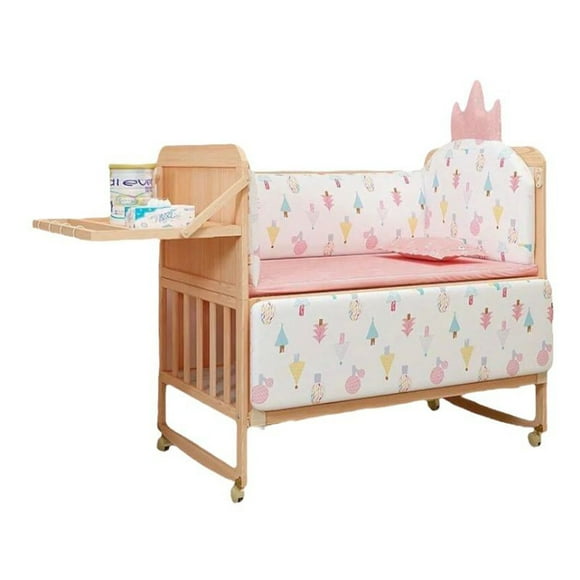 Cuna Colecho Madera Pack&Play Con Mudador LuBabycas Rosada