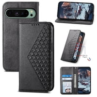 Funda Flip Foxdock Para Google Pixel 9 , Estilo Billetera Con Diseño Rombo, Correa De Mano Y Soporte, Uso Diario