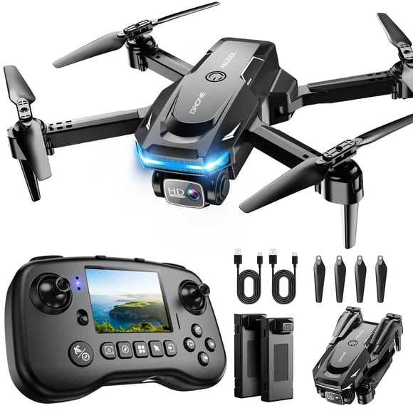 Dron con cámara: dron con pantalla en el mando para principiantes, cuadricóptero plegable con contro