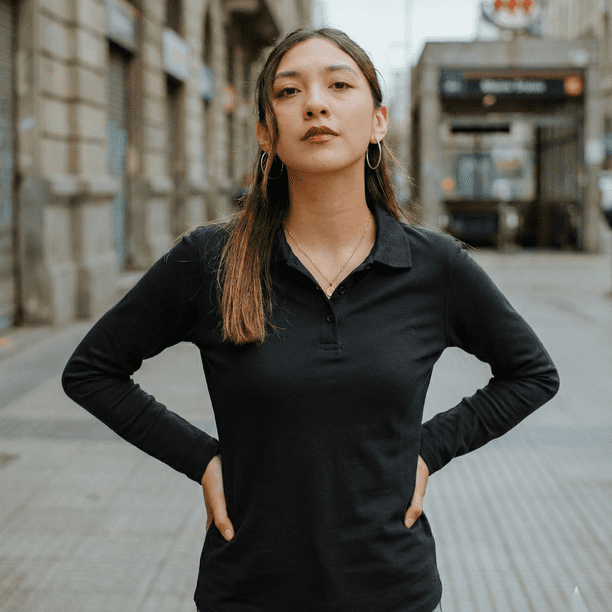 Polera Polo DryFresh Mujer Manga Larga UV50+ Secado Rápido Negro