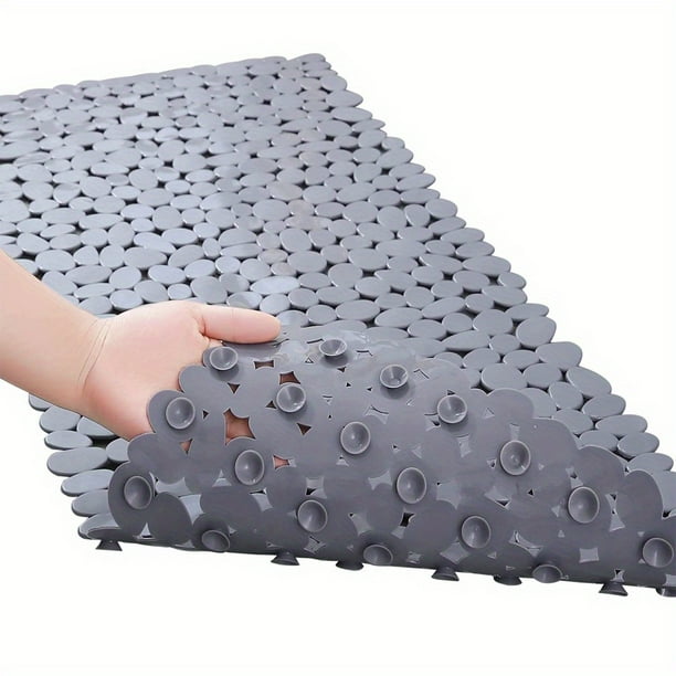 1pc Anti-Slip Shower Stall Mat with Suction Cups and Drain Holes - Pebble Shaped Long Bath Rug for Bathroom Safety and Comfort