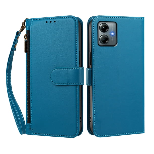 Funda Tipo Billetera para Motorola Moto G Play 2025 con Soporte y Bolsillo con Cierre Azul