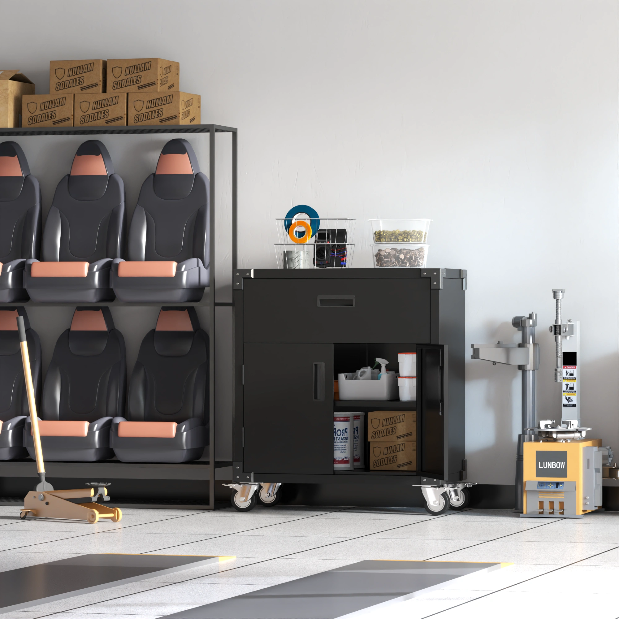 Recilock - Gabinete Metalico 2 Puertas 1 Cajon Con Ruedas - Black Premium Tc-13