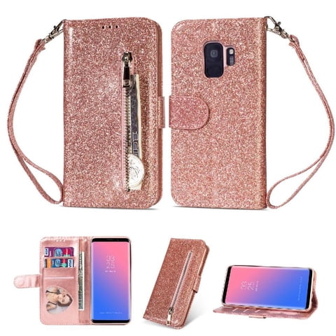 Funda Para Foxdock Elegante Funda Samsung Galaxy S9 Glitter Con Cremallera-Ideal Para El Uso Diario