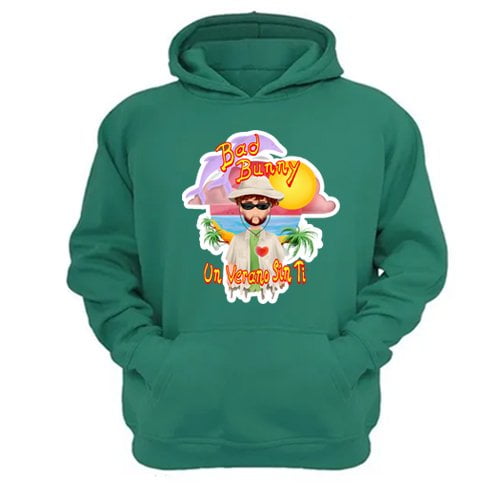 Polerón Canguro Bad Bunny Verde Aguamarina Talla S Unisex