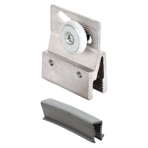 Prime-Line M 6145 Soporte superior de aluminio para puerta de ducha sin marco, conjunto de rodillo, rueda de plástico redonda de 3/4 pulg., compatible con vidrio de 3/16 pulg. (paquete de 2)