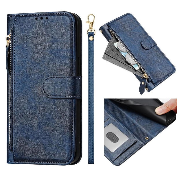 Funda Billetera Cremallera para Motorola Moto G05 con Porta Tarjetas, Soporte y Correa Azul