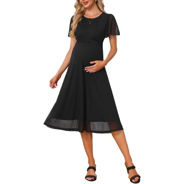 INSPIRE CHIC Vestido Floral Flowy de Maternidad para Mujeres, Vestido Midi Formal Casual de Embarazo 2026 Verano M Negro