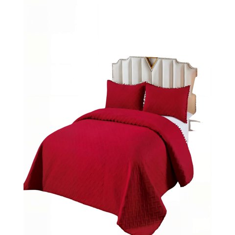 Genérico - Cubrecama De Verano Unicolor Con Pompon King Color Rojo