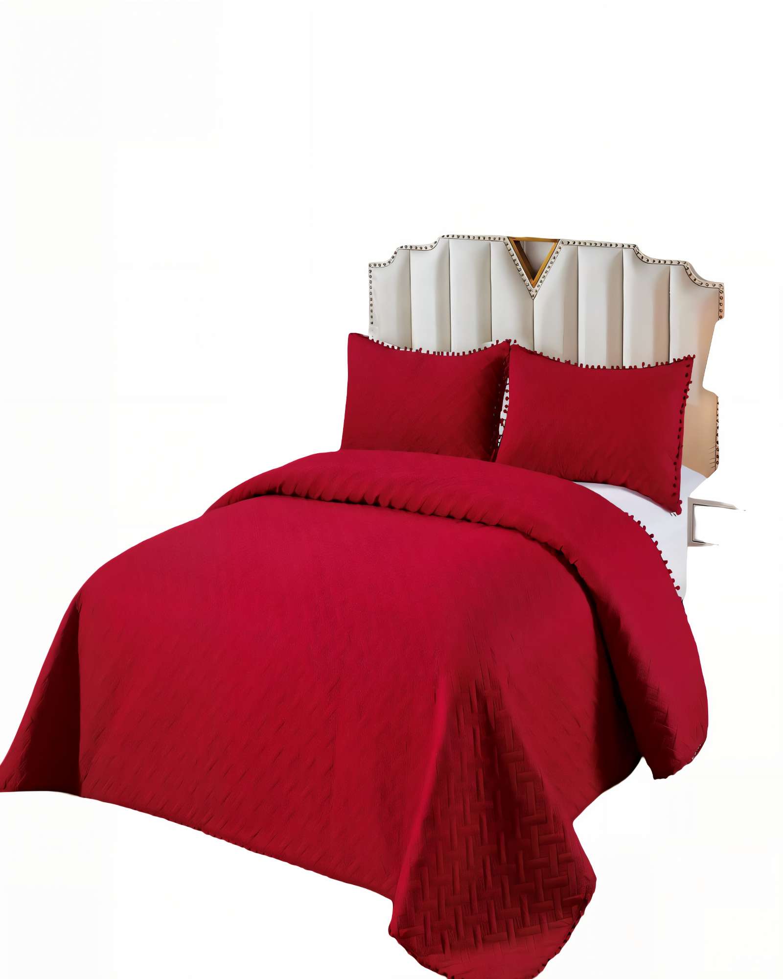 Genérico - Cubrecama De Verano Unicolor Con Pompon 2P Color Rojo