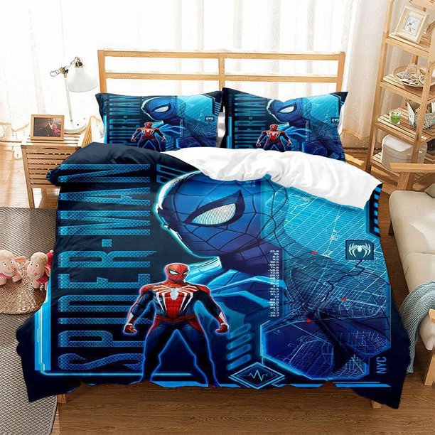 MarvelSpider Man Pillowcase Duvet Cover Set Spider-Man Printed Comfortable Polyester Bedding Three Piece Set Bed Sheets