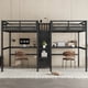 thumbnail image 1 of Twin Over Twin Metal Loft Bed with Double Desk and Wardrobe and Shelves with Electrical Outlet for Space Saving and Noise Reduction,Black, 1 of 3