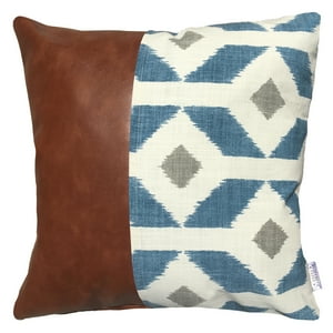Elizabeth Peper - Funda Cojín Decorativo Ecocuero Azul Y Beige 45X45