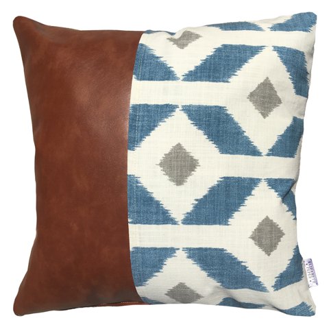 Elizabeth Peper - Funda Cojín Decorativo Ecocuero Azul Y Beige 45X45