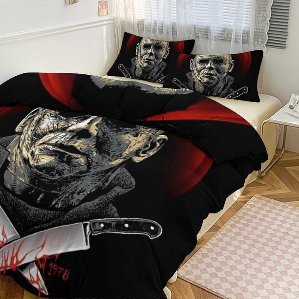 Michael Myers Print Bedding Set Pattern Duvet Cove Set3 Pieces Quilt Cover And Pillowcases for Women Men Teens choose fro