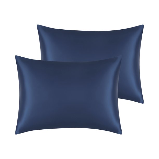 REGALWOVEN Fundas de Almohada de Satén Juego de 2 con Cierre de Sobre Estándar Azul Marino