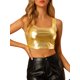 thumbnail image 1 of INSPIRE CHIC Top sin mangas para mujer U Neck Party Clubwear Holographic Shiny Metallic Crop Top Gold M, 1 of 7