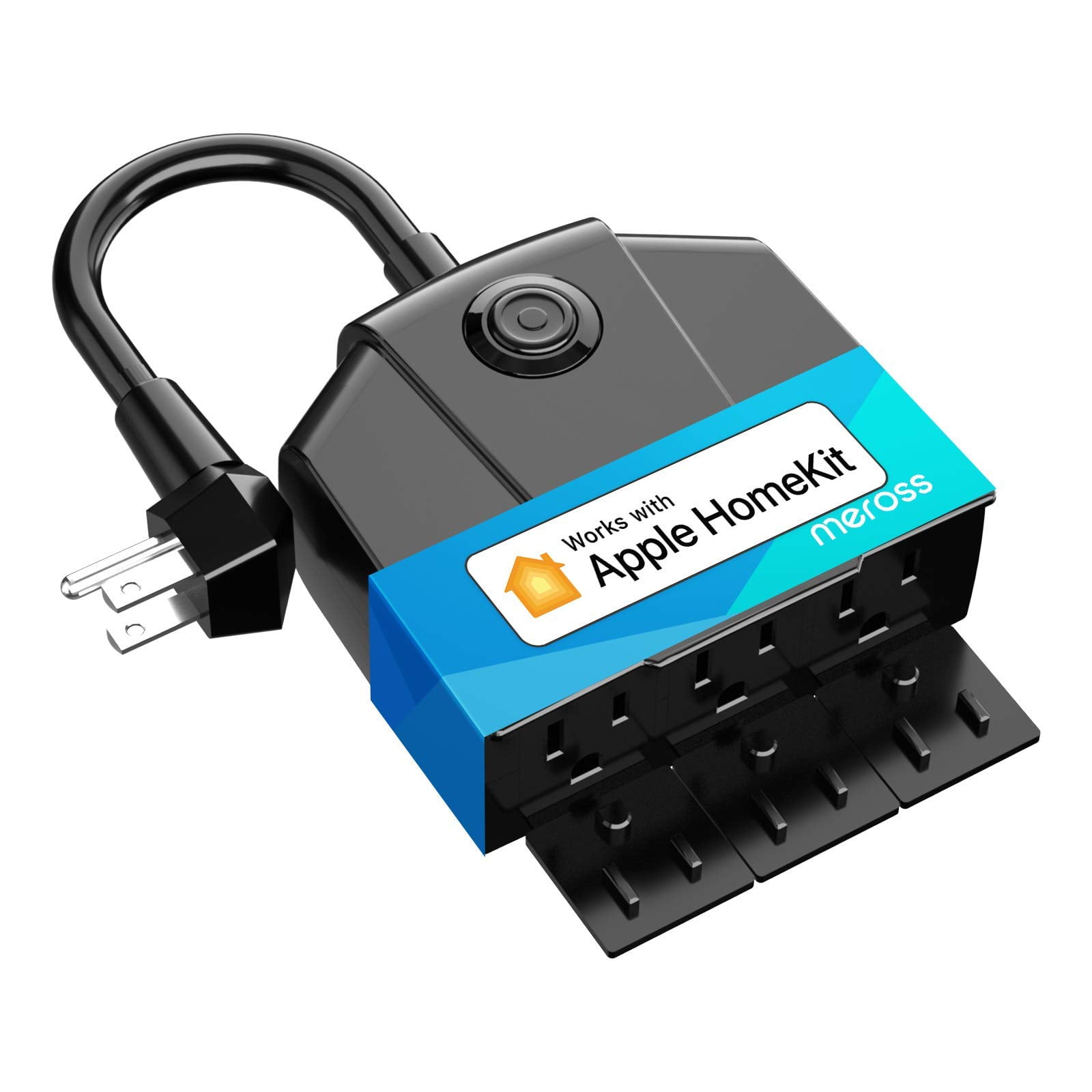 Enchufe Inteligente Meross Para Exteriores Con 3 Enchufes Compatible, Negro