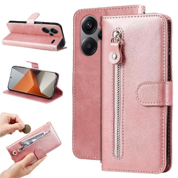 Funda con Cremallera para Xiaomi Redmi Note 13 Pro Plus 5G, Carcasa Cartera de Cuero PU con Soporte y Tarjetero