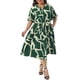 thumbnail image 1 of Vestido de talla grande para mujer Agnes Orinda con estampado, cuello con muesca, manga corta, nudo de lazo, casual, de negocios, línea A, midi, con bolsillos, 3X verde oscuro, 1 of 6