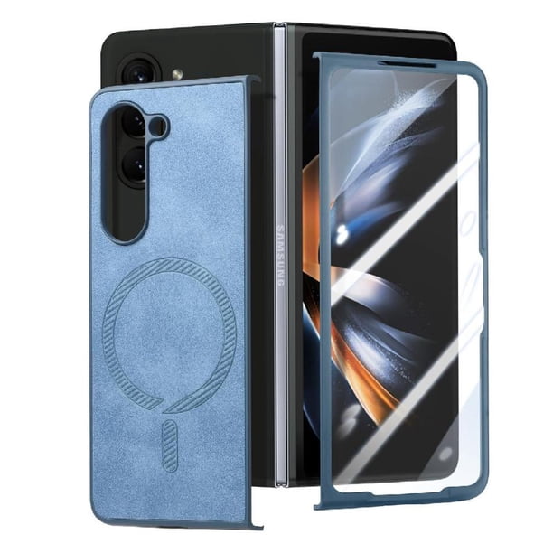 Magnetic Slim Case for Samsung Galaxy Z Fold 5 with Camera Guard & Anti-Scratch Back Blue
