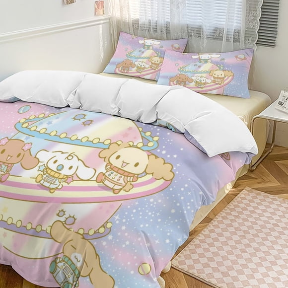 Sanrio Quilt Set Thicken Soft 3 Pieces Bedding Set All Season Duvet Cove with 2 Pillowcases for Adult Women Girls Teens Home Room Decor